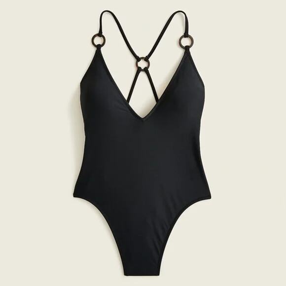 J. Crew Other - NWT J. Crew Black O-ring V-neck One-Piece Swim Bathing Suit Women's Size 24